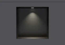 Niche murale douche acier inox + Spot LED, étagère douche encastrable NT303010X - 30x30x10cm (HxLxP) - Noir, 1x Spot noir mat