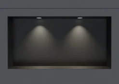 Niche murale douche acier inox + 2 Spots LED, étagère douche encastrable NT306010X - 30x60x10cm (HxLxP) - Noir, 2x Spot noir mat