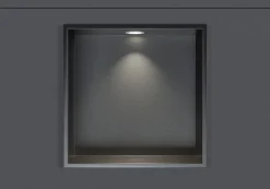 Niche murale douche acier inox + Spot LED, étagère douche encastrable - 30x30x10cm (HxLxP) - Gun métal, 1x Spot Blanc mat