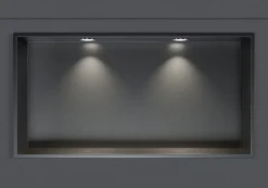 Niche murale douche acier inox + 2 Spots LED, étagère douche encastrable - 30x60x10cm (HxLxP) - Gun métal, 2x Spot Chrome