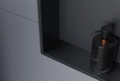 Niche murale douche acier inox + 2 Spots LED, étagère douche encastrable - 20x60x10cm (HxLxP) - Noir, 2x Spot noir mat