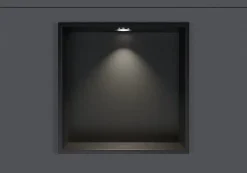Niche murale douche acier inox + Spot LED, étagère douche encastrable - 20x30x10cm (HxLxP) - Noir, 1x Spot Chrome