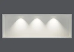 Niche murale douche acier inox + 3 Spots LED, étagère douche encastrable - 30x90x10cm (HxLxP) - Blanc, 3x Spot Cadre Blanc mat