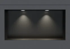 Niche murale douche acier inox + 2 Spots LED, étagère douche encastrable NT306010X - 30x60x10cm (HxLxP) - Noir, 2x Spot Blanc mat