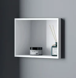 Niche Murale Douche Blanche Fonte minérale étagère Rangement Douche Salle de Bain encastrable BA2513, H.25xP.13xL.90cm, Blanc mat