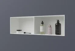 Niche Murale Douche Blanche Fonte minérale étagère Rangement Douche Salle de Bain encastrable BA2520, H.25xP.20xL.90cm, Blanc mat