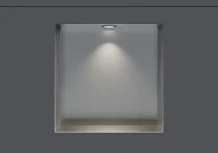 Niche murale douche étanche acier inox avec Spot LED, étagère douche encastrable - 20x30x10cm (HxLxP) - Acier brossé, 1x Spot noir