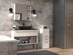 NINA - Meuble salle de bain 2 portes + 1 tiroir - 30x30x85cm - Colonne basse rangement SDB