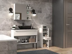 NINA - Meuble salle de bain 2 portes + 1 tiroir - 30x30x85cm - Colonne basse rangement SDB