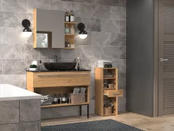 NINA - Meuble salle de bain 2 portes + 1 tiroir - 30x30x85cm - Colonne basse rangement SDB