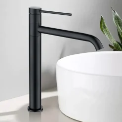 Noir Mitigeur de Lavabo Robinet Salle de Bain Haut Robinet pour Vasque Bec Pivotant en Inox SS304 pour Salle de Bain