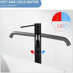 Noir Mitigeur de Lavabo Robinet Salle de Bain Haut Robinet pour Vasque Bec Pivotant en Inox SS304 pour Salle de Bain