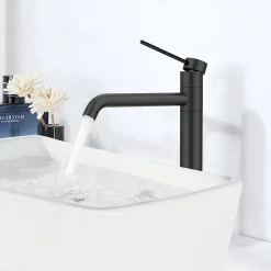 Noir Mitigeur de Lavabo Robinet Salle de Bain Haut Robinet pour Vasque Bec Pivotant en Inox SS304 pour Salle de Bain