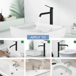 Noir Mitigeur de Lavabo Robinet Salle de Bain Haut Robinet pour Vasque Bec Pivotant en Inox SS304 pour Salle de Bain
