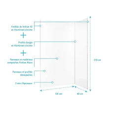 Pack 2 Panneaux Muraux en Aluminium Blanc 80+120x210 cm + Profilés Chrome