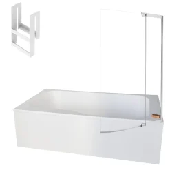 Pack baignoire bain douche 160 x 85 JACOB DELAFON Malice version droite blanc mat + tablier en angle + pare bain + étagère