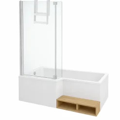 Pack baignoire bain douche 150 x 80 JACOB DELAFON Neo version gauche + pare bain chromé + tablier de baignoire en angle