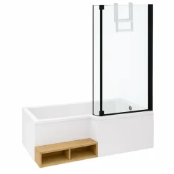 Pack baignoire bain douche 180 x 90 JACOB DELAFON Neo version droite + pare bain noir mat + tablier de baignoire en angle