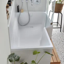 Pack baignoire bain douche 180 x 90 JACOB DELAFON Neo version droite + pare bain chromé + tablier de baignoire en angle