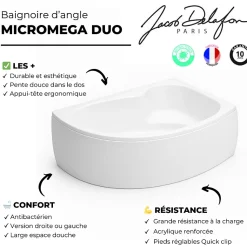 Pack baignoire d'angle 150 x 100 cm JACOB DELAFON Micromega Duo version droite + tablier de baignoire