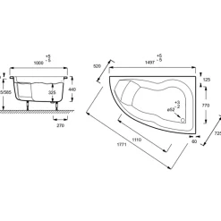 Pack baignoire d'angle 150 x 100 cm JACOB DELAFON Micromega Duo version droite + tablier de baignoire