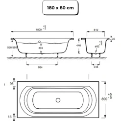Pack baignoire droite 180 x 80 JACOB DELAFON Elise + mitigeur bain douche chromé + vidage