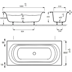Pack baignoire droite 180 x 80 JACOB DELAFON Elise + mitigeur bain douche chromé + vidage