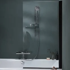 Pack baignoire droite 180 x 80 JACOB DELAFON Elise + pack pommeau et mitigeur bain douche noir mat + pare bain noir mat + vidage