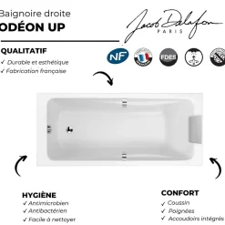 Pack baignoire droite JACOB DELAFON Odéon Up + pare bain 1 volet + tablier + vidage