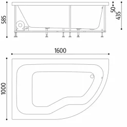 Pack baignoire POP asymétrique 160x100 angle à gauche avec tablier