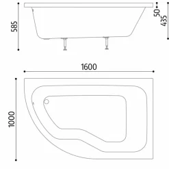 Pack Baignoire POP asymétrique 160x100 angle à droite avec tablier