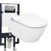 Pack Bâti-support G3008 + Toilettes Japonais céramique, WC lavant japonais - 38,4x59,3x38cm - Basic 1102 - Plaque 4112 Blanc mat