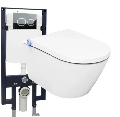 Pack Bâti-support G3008 + Toilettes Japonais céramique, WC lavant japonais - 38,4x59,3x38cm - Basic 1102 - Plaque 4112 Blanc mat