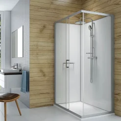 Pack cabine de douche 120 x 90 cm LEDA Karamineral 2 porte coulissante + receveur de douche antidérapant