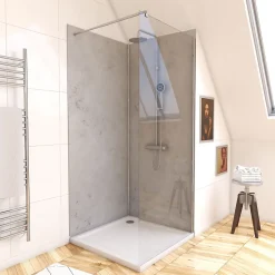 Pack de 2 panneaux muraux de salle de bains, gris effet pierre avec profilés chromés, l.90+90 x H.210 x P.0,3 cm, Galedo Homestone