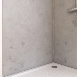 Pack de 2 panneaux muraux de salle de bains, gris effet pierre avec profilés chromés, l.90+90 x H.210 x P.0,3 cm, Galedo Homestone