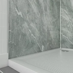 Pack de 2 panneaux muraux de salle de bains, vert effet pierre avec profilés chromés, l.90+90 x H.210 x P.0,3 cm, Galedo Homestone