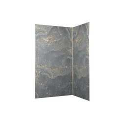 Pack de 2 panneaux muraux de salle de bains, gris et doré effet pierre avec profilés dorés, l.120+90 x H.210 x P.0,3 cm, Galedo Homestone