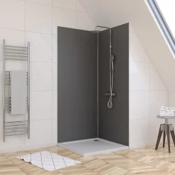 Pack de 2 panneaux muraux de salle de bains, gris foncé avec profilés chromés, l.90+90 x H.210 x P.0,3 cm, Galedo Alucolors