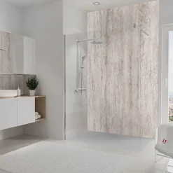Pack de 2 panneaux muraux de salle de bains l.100 x H.210 cm, effet travertin beige structuré , Schulte DécoDesign Softtouch