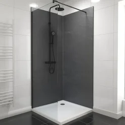 Pack de 2 panneaux muraux de salle de bains, gris foncé effet ardoise avec profilés noirs, l.90+90 x H.210 x P.0,3 cm, Galedo Homestone