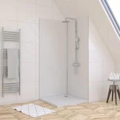 Pack de 2 panneaux muraux de salle de bains, blanc avec profilés chromés, l.90+90 x H.210 x P.0,3 cm, Galedo Alucolors