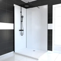 Pack de 2 panneaux muraux de salle de bains, blanc avec profilés noirs, l.120+90 x H.210 x P.0,3 cm, Galedo Alucolors