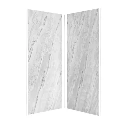 Pack de 2 panneaux muraux de salle de bains, gris effet marbre avec profilés chromés, l.90+90 x H.210 x P.0,3 cm, Galedo Homestone