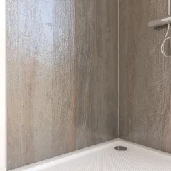 Pack de 2 panneaux muraux de salle de bains, marron effet pierre avec profilés chromés, l.90+90 x H.210 x P.0,3 cm, Galedo Homestone