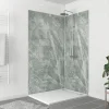 Pack de 2 panneaux muraux de salle de bains, vert effet pierre avec profilés chromés, l.120+90 x H.210 x P.0,3 cm, Galedo Homestone