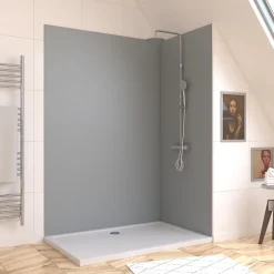 Pack de 2 panneaux muraux de salle de bains, gris avec profilés chromés, l.120+90 x H.210 x P.0,3 cm, Galedo Alucolors