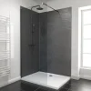 Pack de 2 panneaux muraux de salle de bains, gris foncé effet ardoise avec profilés noirs, l.120+90 x H.210 x P.0,3 cm, Galedo Homestone