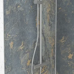 Pack de 2 panneaux muraux de salle de bains, gris et doré effet marbre avec profilés chromés, l.90+90 x H.210 x P.0,3 cm, Galedo Homestone