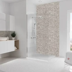 Pack de 2 panneaux muraux de salle de bains l.100 x H.210 cm, effet terrazzo greige, Schulte DécoDesign Softtouch
